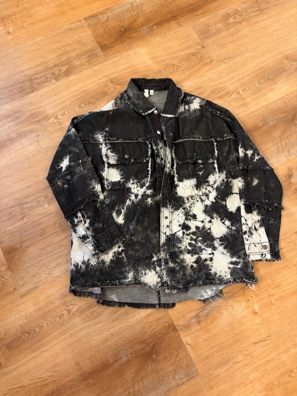 Elan Black & White Tie-Dye Oversized Denim Shacket
